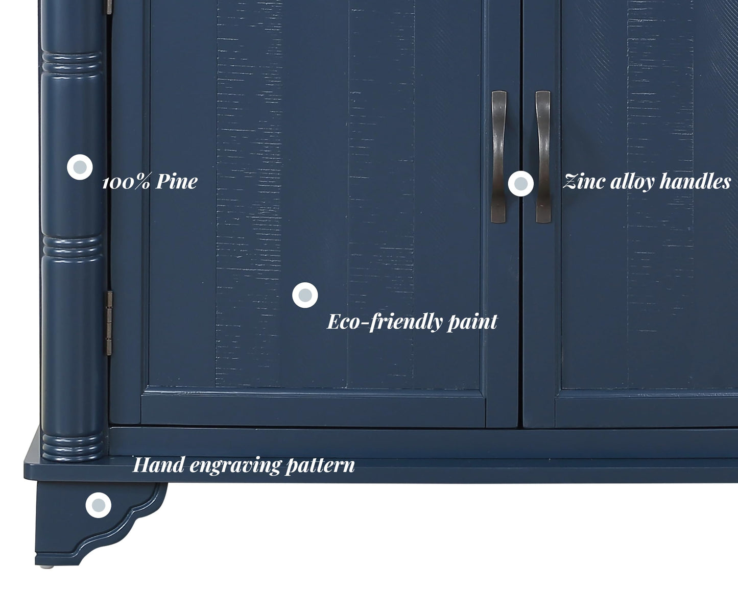 LKTART 40" Sideboard Buffet Accent Storage Cabinet with Carved Pattern Side Board Solid Wood Frame for Kitchen, Living Room, Entryway,Hallway (Blue+Brown)