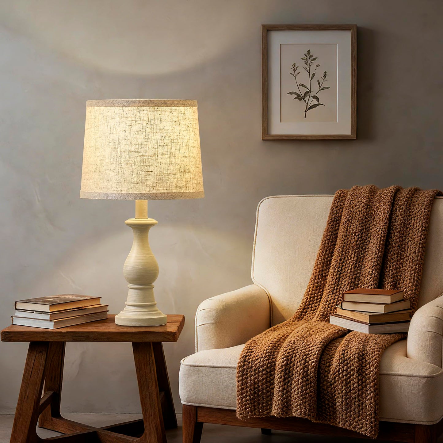 Vintage Table Lamp for Living Room Bedroom, 18.5" Farmhouse Bedside Lamps Nightstand Lamp Set of 2, Table Lamps with Oatmeal Linen Lamp Shades, 2 LED Bulbs Included