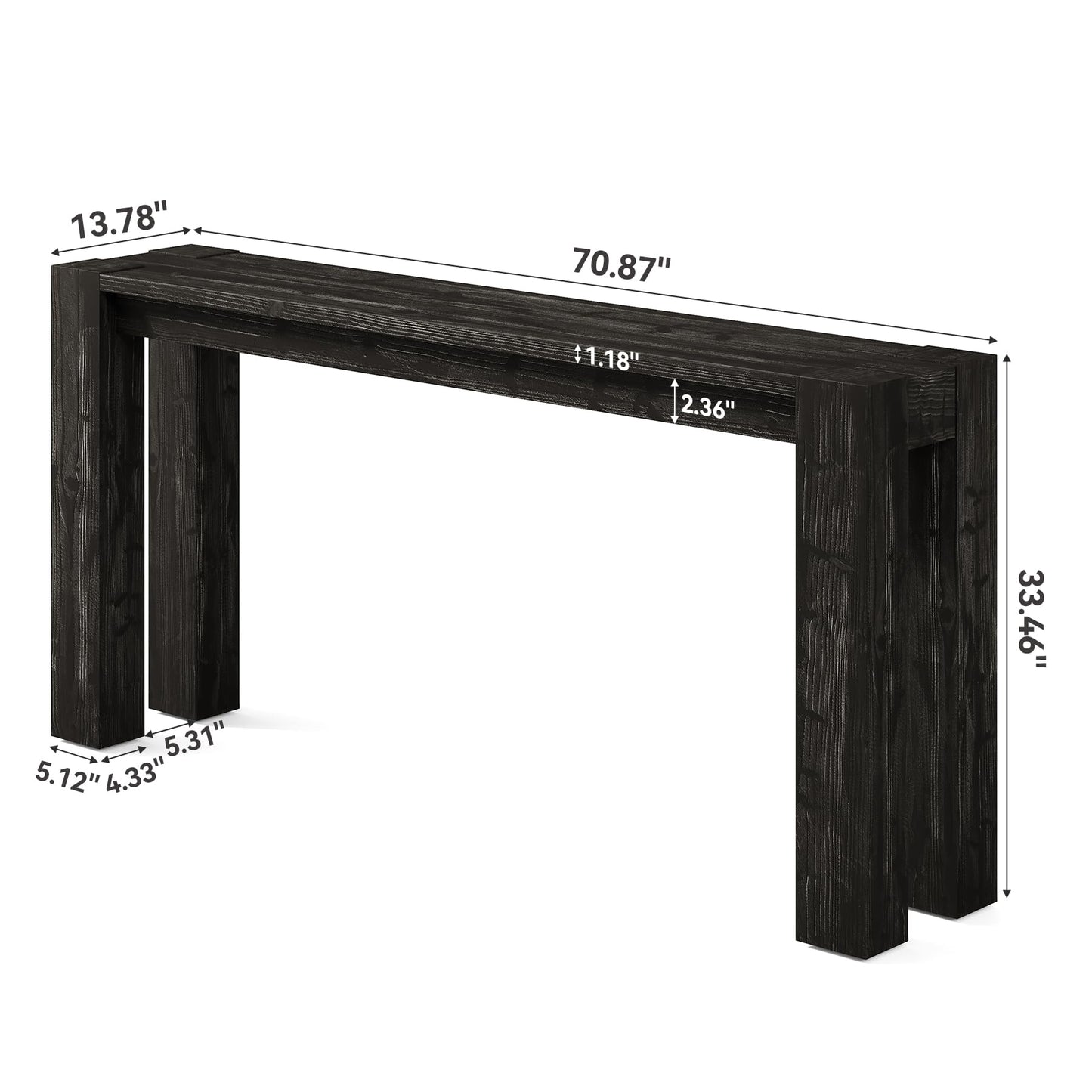 Solid Wood Console Table for Entryway, 70.9-Inch Extra Long Farmhouse Sofa Table Behind Couch, for Living Room, Foyer, Hallway, Entrance, Rustic Brown