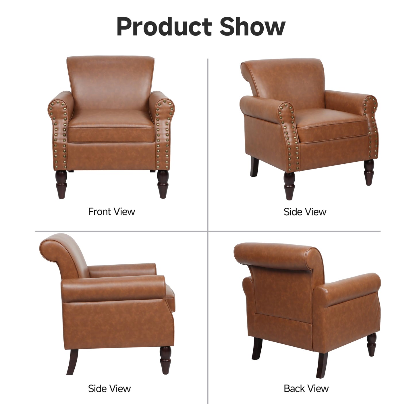 Wingback Accent Chairs Set of 2, Mid-Century Modern Upholstered Armchair Living Room Chair with Nailhead Trim & Rolled Armrest, Comfy Lounge Chair Single Sofa Chair for Bedroom, Light Blue