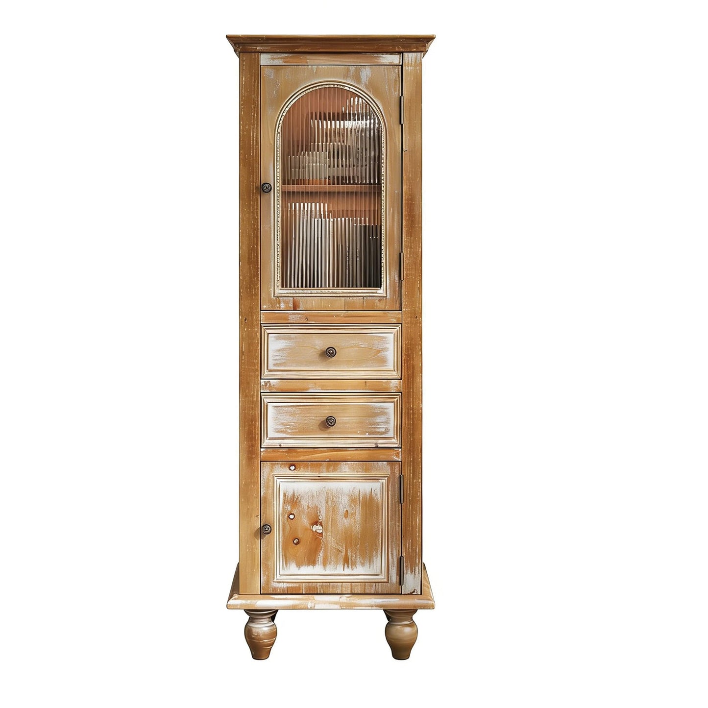 LKTART KTART 55'' Tall Kitchen Pantry Cupboard Storage Cabinet with Shelves & Drawer,French Country Accent Cabinet with Embossed Floral Metal Doors and Solid Wood Frame,Natural Wood