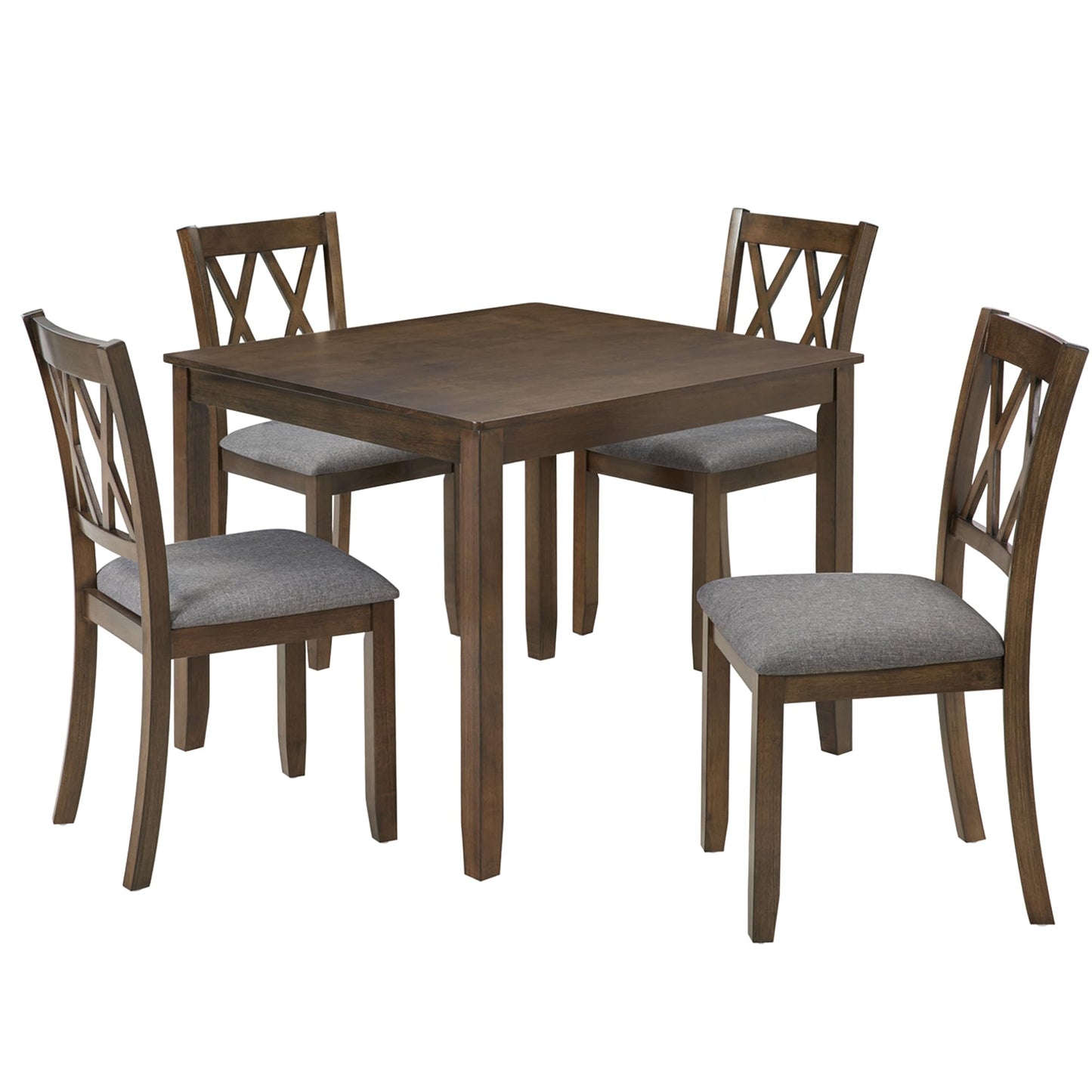 LKTART 5-Piece Kitchen & Dining Room Table and Chairs Sets,Small Square Kitchen Table with 4 Upholstered XX-Shaped Backrest Chairs,Walnut
