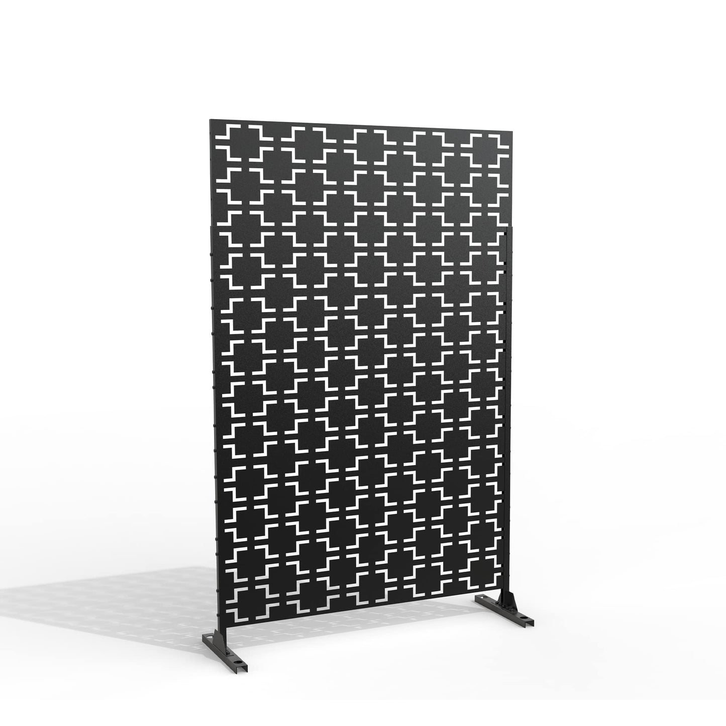 Metal Privacy Screen with Stand, 74" H×47" W Outdoor Privacy Screen for Deck Patio Lawn Garden (Black-Summer)