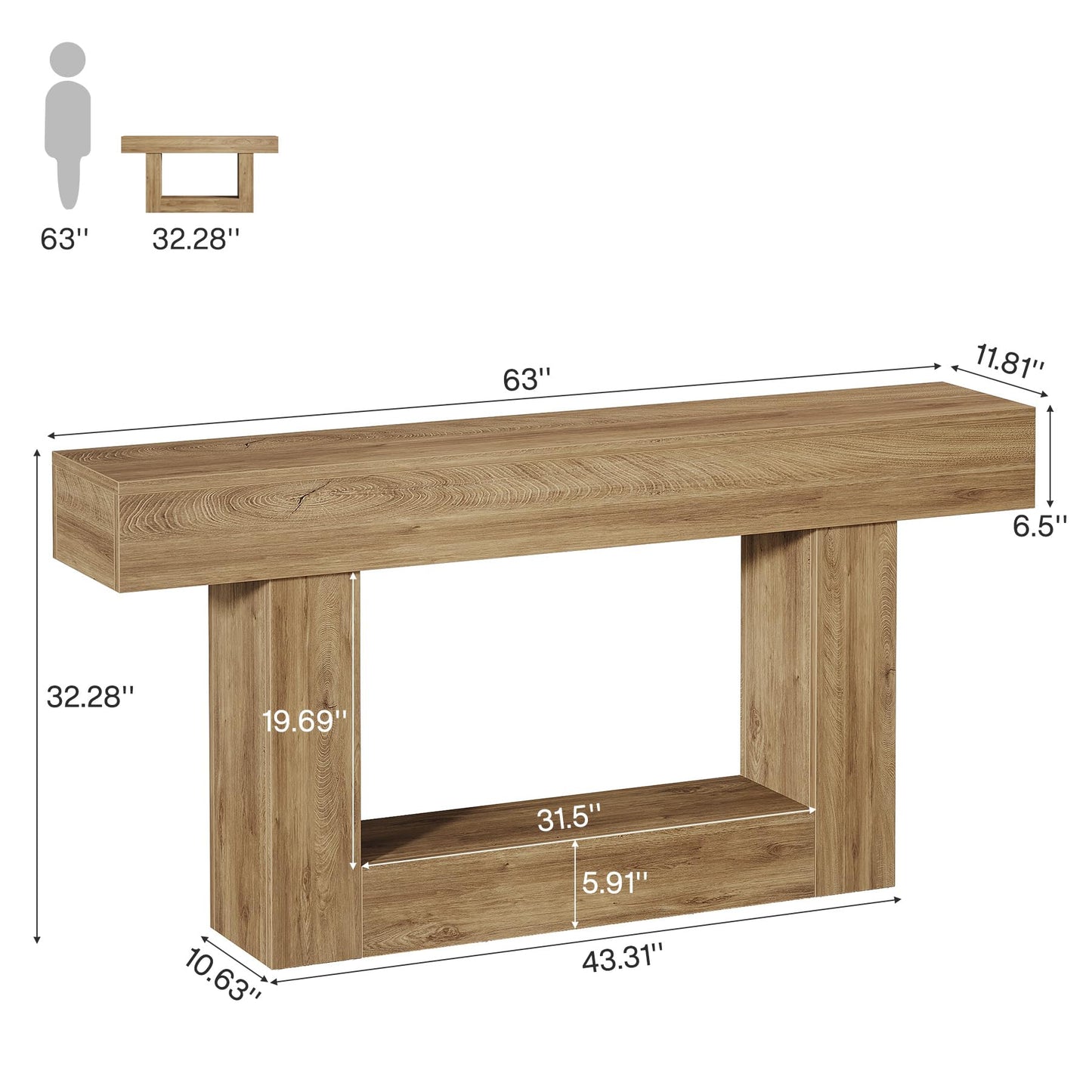 Tribesigns 63" Console Table, Farmhouse 2-Tier Entryway Table with U-Shaped Base, Narrow Long Wood Sofa Table Behind Couch Table for Living Room, Hallway, Foyer, Vintage Brown & Gray | Farmhouse