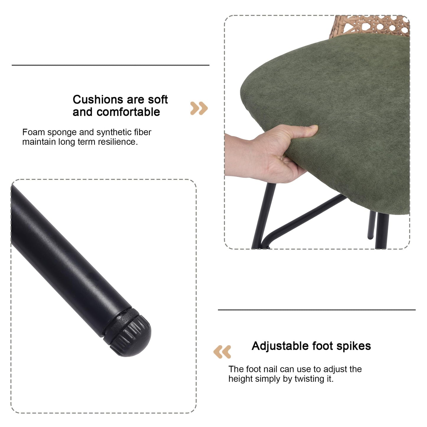 28.7" Swivel Bar Stools Set of 2, Mid Century Modern Counter Height Barstools with Rattan Backrest, Upholstered Chenille Armless Bar Chair Island Stools for Kitchen Island, Bar, Beige