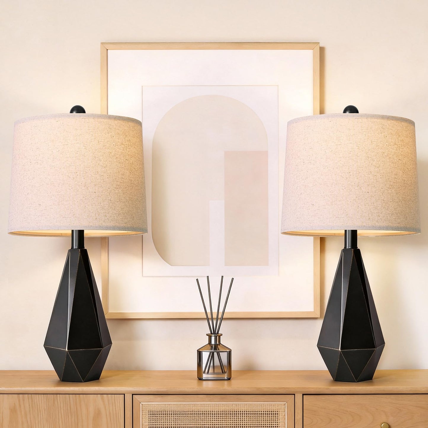 PoKat 23.5'' Table Lamps Set of 2 for Bedroom, Farmhouse Nightstand Lamps for Living Room, Rustic Bedside Lamps with Linen Lampshade for Side Table Office Hallway Entryway Dark Wood-Like (Brown)