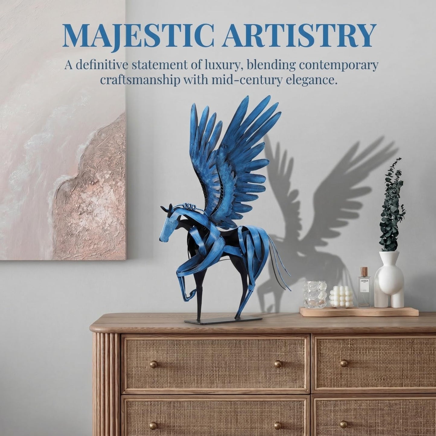 SunBlogs Art Metal Horse Statue Decor, Handmade Strong Modern Horse Sculpture Handicraft, Rustic Metal Statue Decorations Gift for Home Office Desk Figurine (Brown)