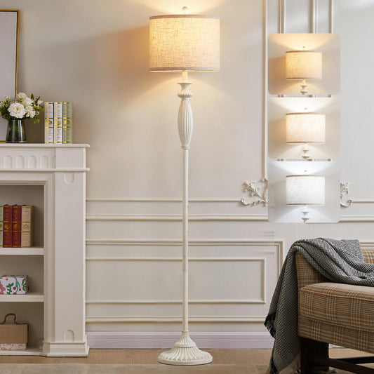 63.8" Vintage Floor Lamp with Rotary Switch, Dimmable Color Temperature Standing Lamp, Retro Farmhouse Floor Lamps for Living Room, Bedroom, Hallway, Office, Room Decor, Antique White (Bulb Included)