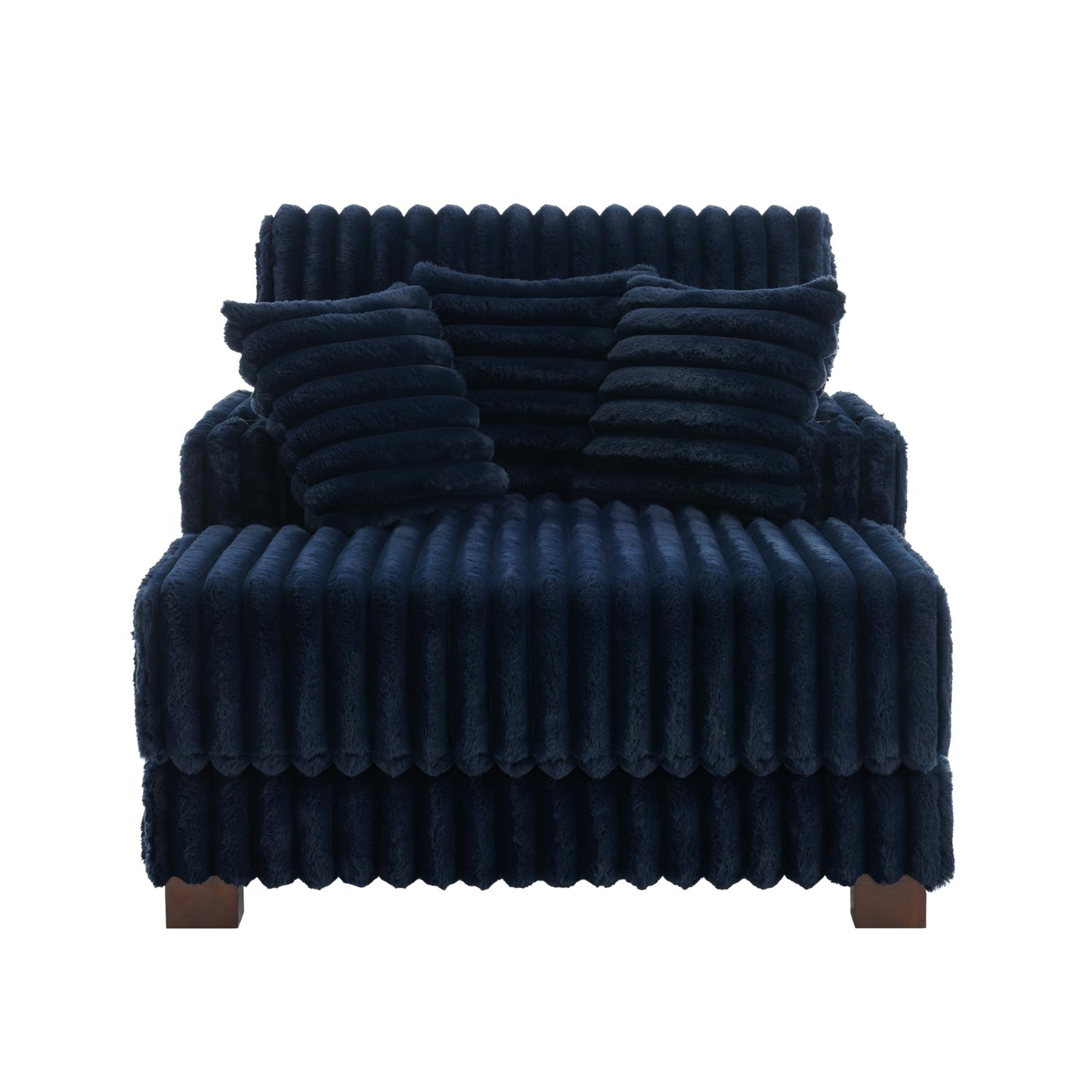 59" Chaise Lounge Chair Indoor, Upholstered Oversized Sleeper Sofa Bed Reading Chairs with 3 Soft Pillows & 2 Cup Holders, Comfy Cloud Deep Seat Sofa for Living Room Bedroom, Set of 2, Navy