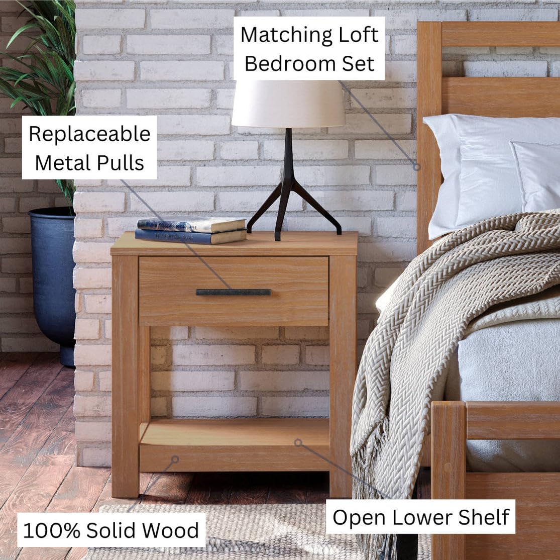 Grain Wood Furniture Loft Nightstand, Solid Wood with Acacia Finish