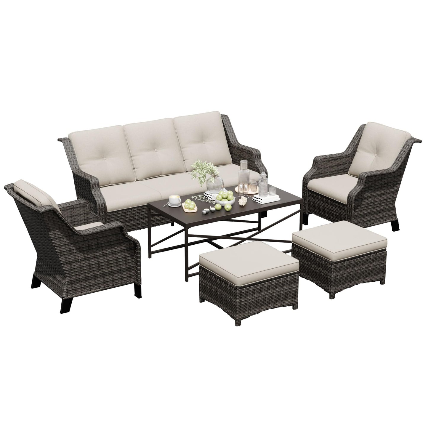 Outdoor Patio Loveseat, All-Weather 2-Seater Wicker Loveseat with Cushions, Outdoor Patio Love Seat Sofa for Garden, Balcony and Deck