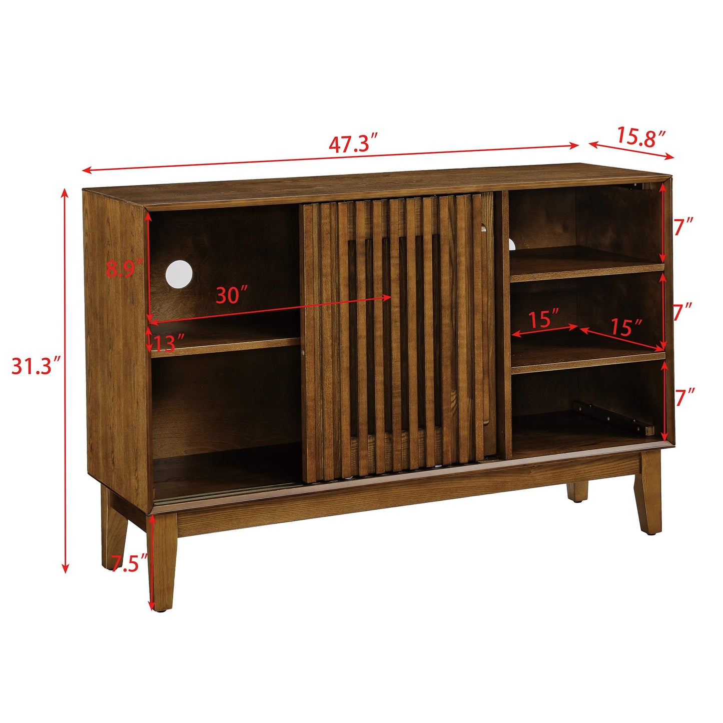 LKTART 63" Rattan Sideboard Buffet Cabinet,Kitchen Storage Cabinet,Wood Coffee Bars with 4 Doors & Open Storage Shelves,Mid Century Modern Credenza Console Table for Living Room,Walnut