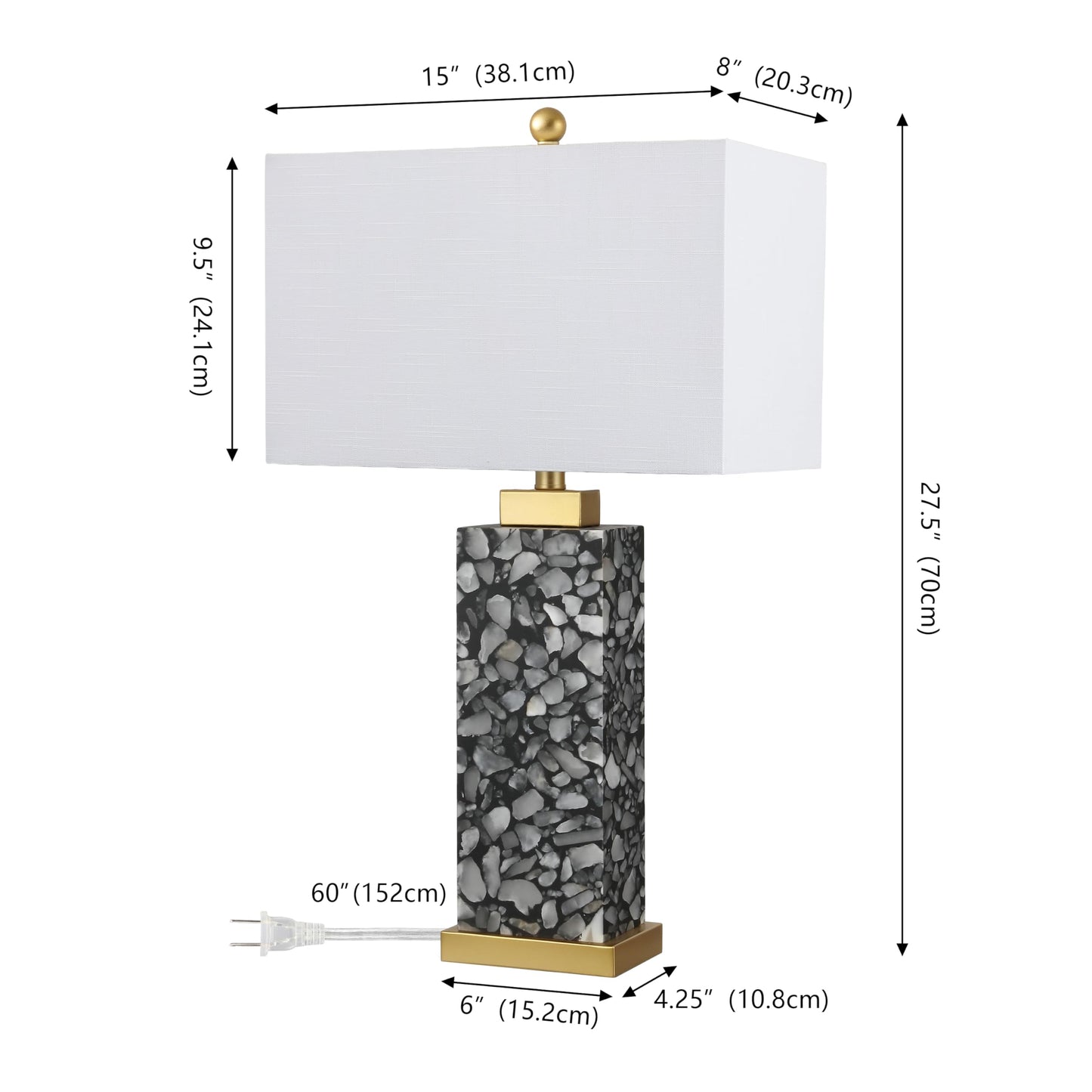 JONATHAN Y 24.25" Black/White Modern Alabaster LED Table Lamp for Home Decor, White Linen Shade, Coastal Nightstand Lamp with Built-in Base Accent Light (JYL8507A)