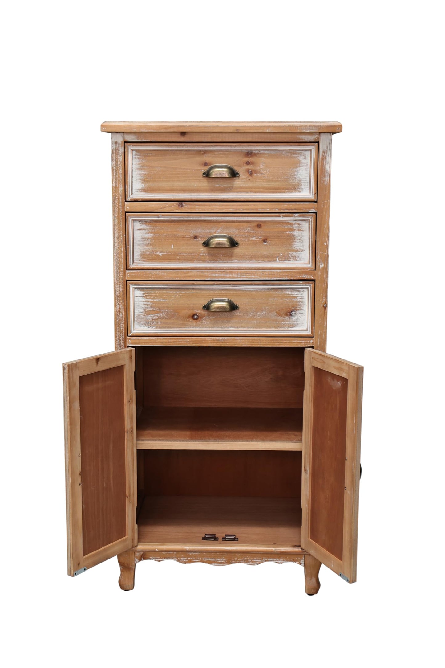 LKTART KTART 55'' Tall Kitchen Pantry Cupboard Storage Cabinet with Shelves & Drawer,French Country Accent Cabinet with Embossed Floral Metal Doors and Solid Wood Frame,Natural Wood
