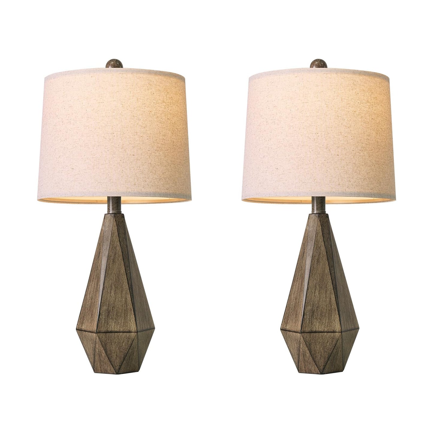 PoKat 23.5'' Table Lamps Set of 2 for Bedroom, Farmhouse Nightstand Lamps for Living Room, Rustic Bedside Lamps with Linen Lampshade for Side Table Office Hallway Entryway Dark Wood-Like (Brown)