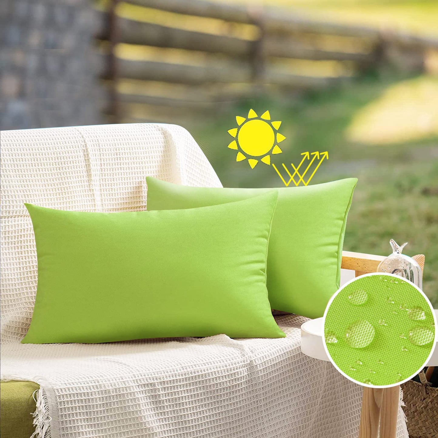 VAKADO Outdoor Waterproof Throw Pillow Covers 18X18 Set of 2 Decorative Green Patio Furniture Summer Cushion Cases Outside Decor for Couch Garden Bench Porch