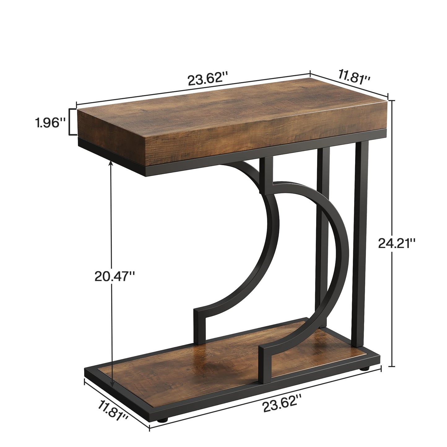 Tribesigns Narrow Side Table for Couch, C Shaped End Table with Metal Frame, Modern Bedside Tables, Small Sofa Tables for Small Spaces, Living Room (1, Brown+Black)