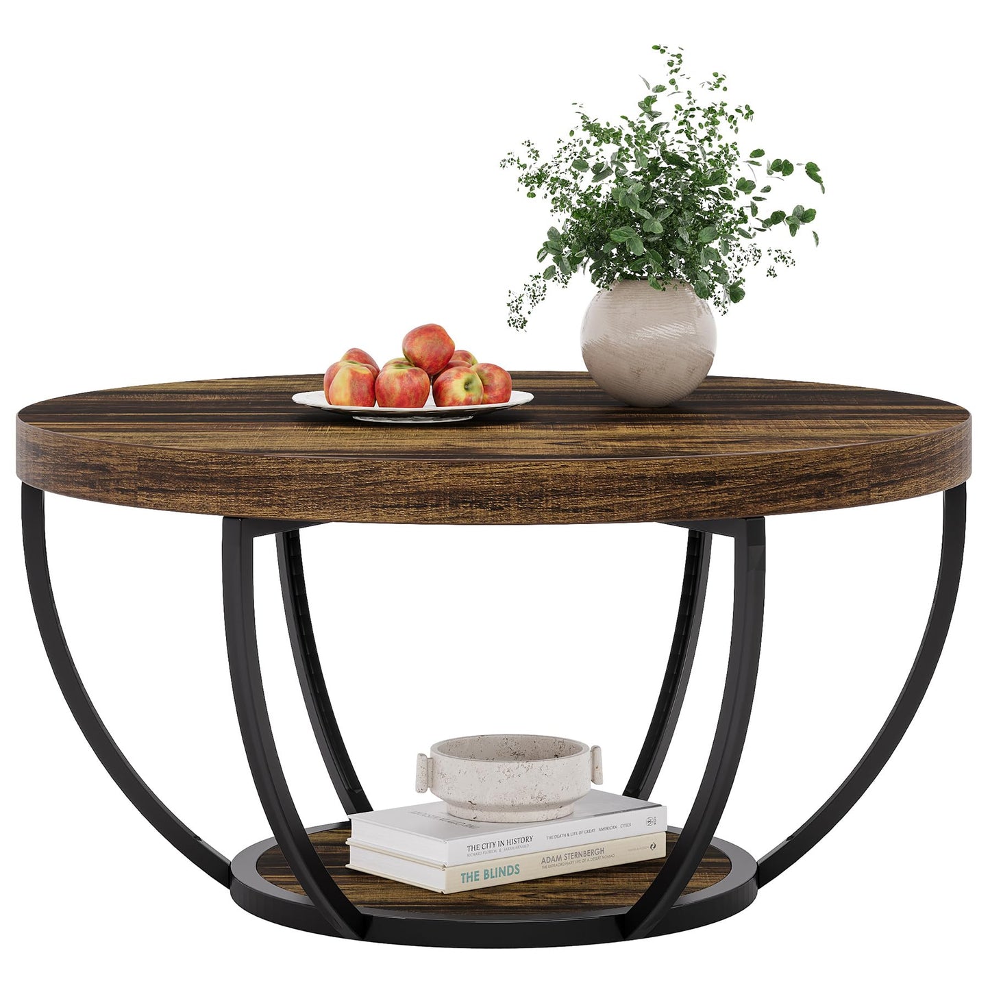 Tribesigns Round Coffee Table, 31.7" Wooden 2-Tier Circle Coffee Table with Storage Shelves, Modern Accent Cocktail Table Center Table for Living Room, Grey