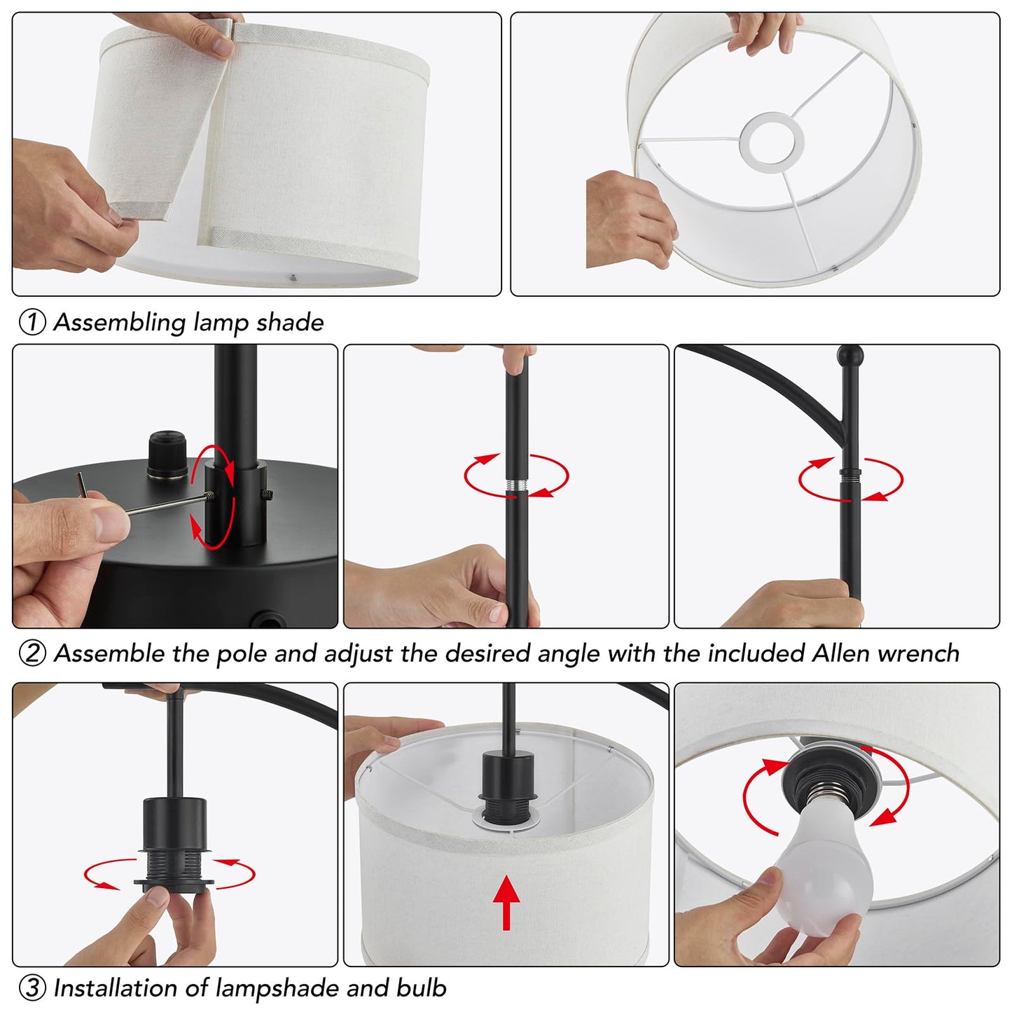 Table Lamp for Living Room Bedroom, 23.5" Table Lamps Set of 2 with USB C+A Ports, Bedside Lamps for Nightstand with Linen Lamp Shades, 2 Dimmable LED Bulbs Included, Black
