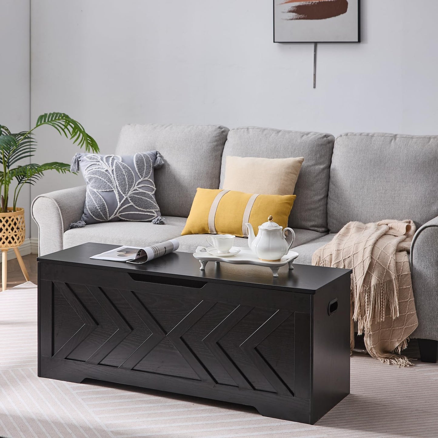 47.2” Storage Bench,Extra Large Wooden Storage Chest with 2 Safety Hinges,entryway Bench,Blanket Storage,Shoe Storage Bench for Entryway,Bedroom,Living Room,Easy Assembly.-Greige