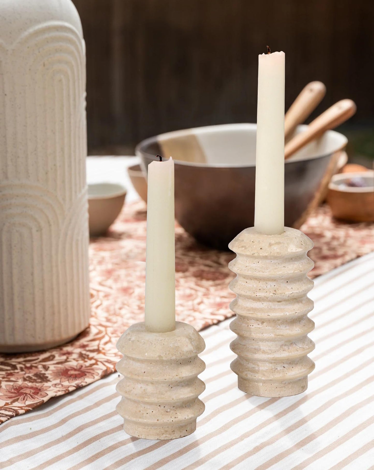 Vixdonos Marble Candle Holder Set of 2 Taper Candle Candlestick Mantle Candle Stand for Home Decor,Wedding,Party and Table Centerpieces(Brown)