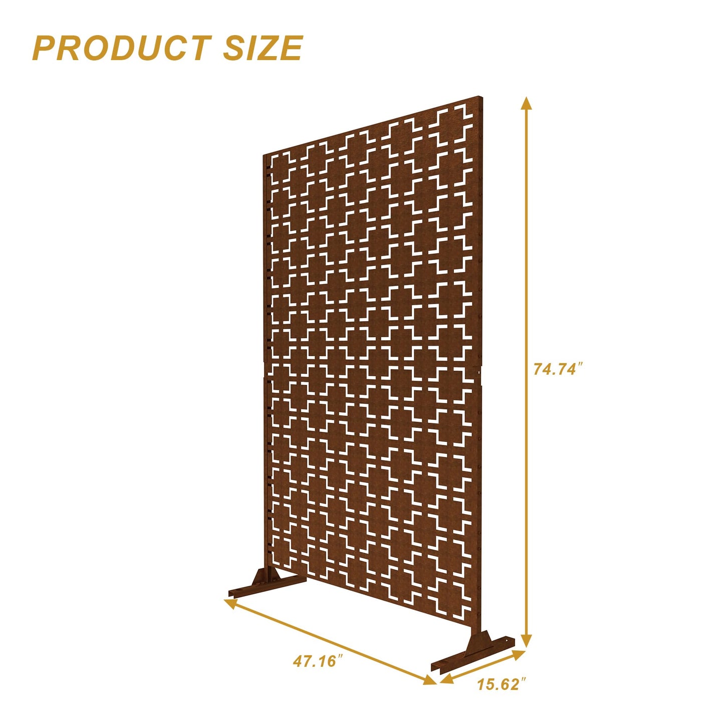 Metal Privacy Screen with Stand, 74" H×47" W Outdoor Privacy Screen for Deck Patio Lawn Garden (Black-Summer)