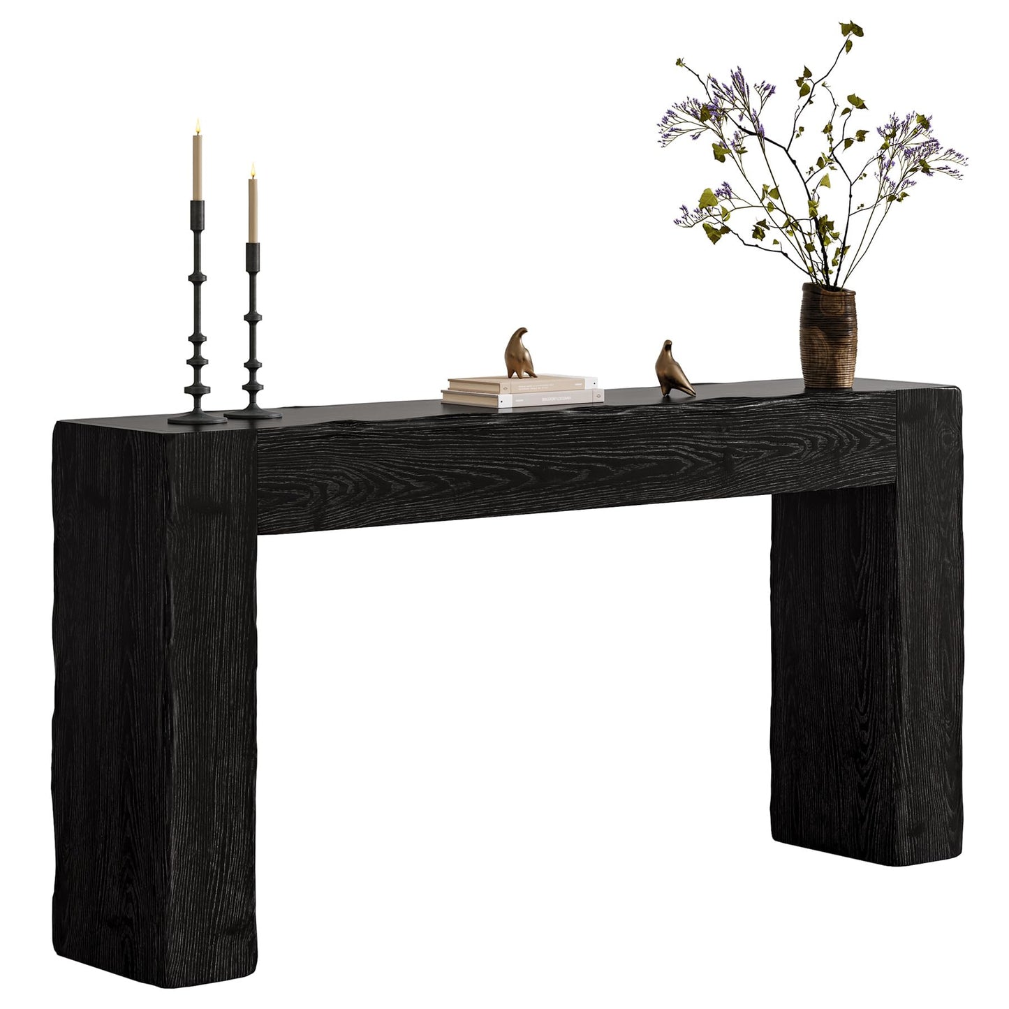 Solid Wood Console Table, 63-Inch Farmhouse Sofa Table Behind Couch for Entryway, Living Room, Foyer, Easy Assembly (Light Wood)