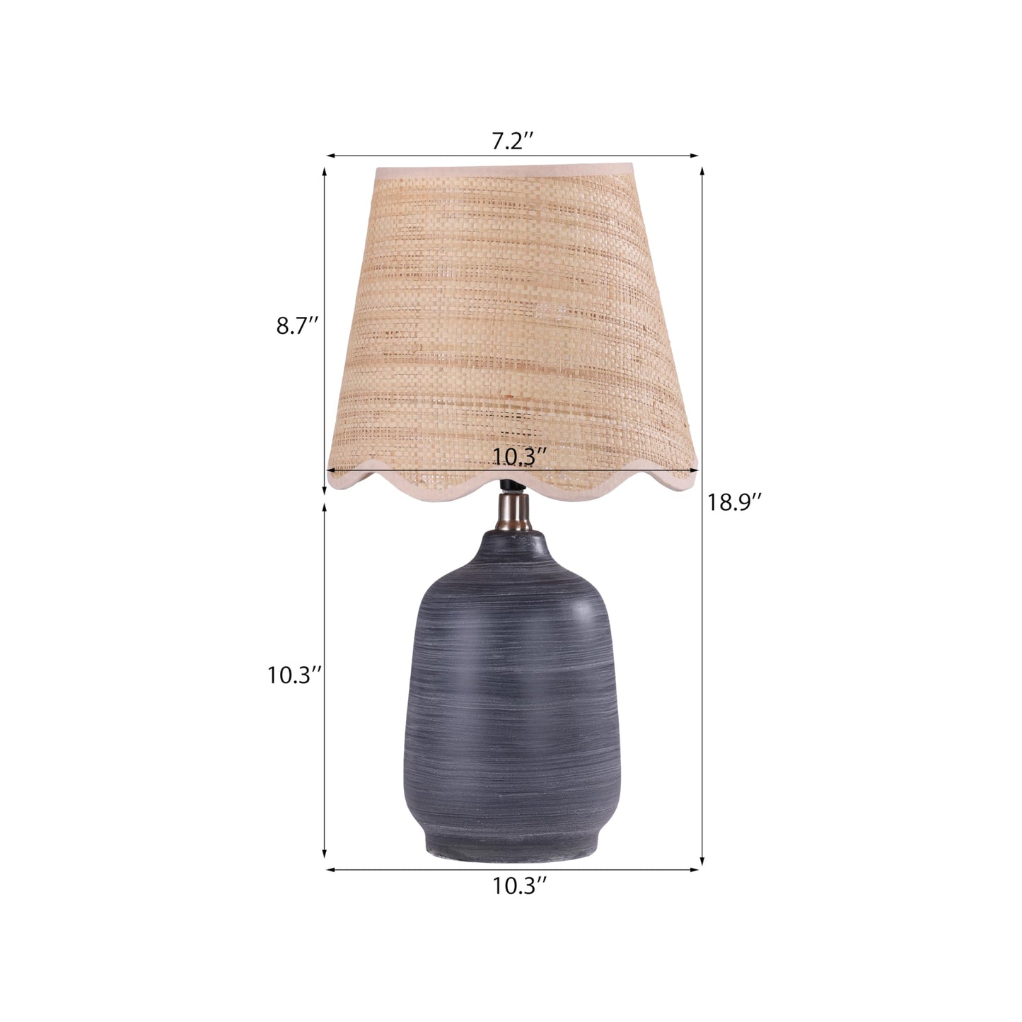 Farmhouse Ceramic Table Lamp, 21" Rustic Table Lamp with Linen Shade, 3-Way Dimmable Bedside Nightstand Lamps for Bedroom, Living Room, E26 Socket, Dark Grey