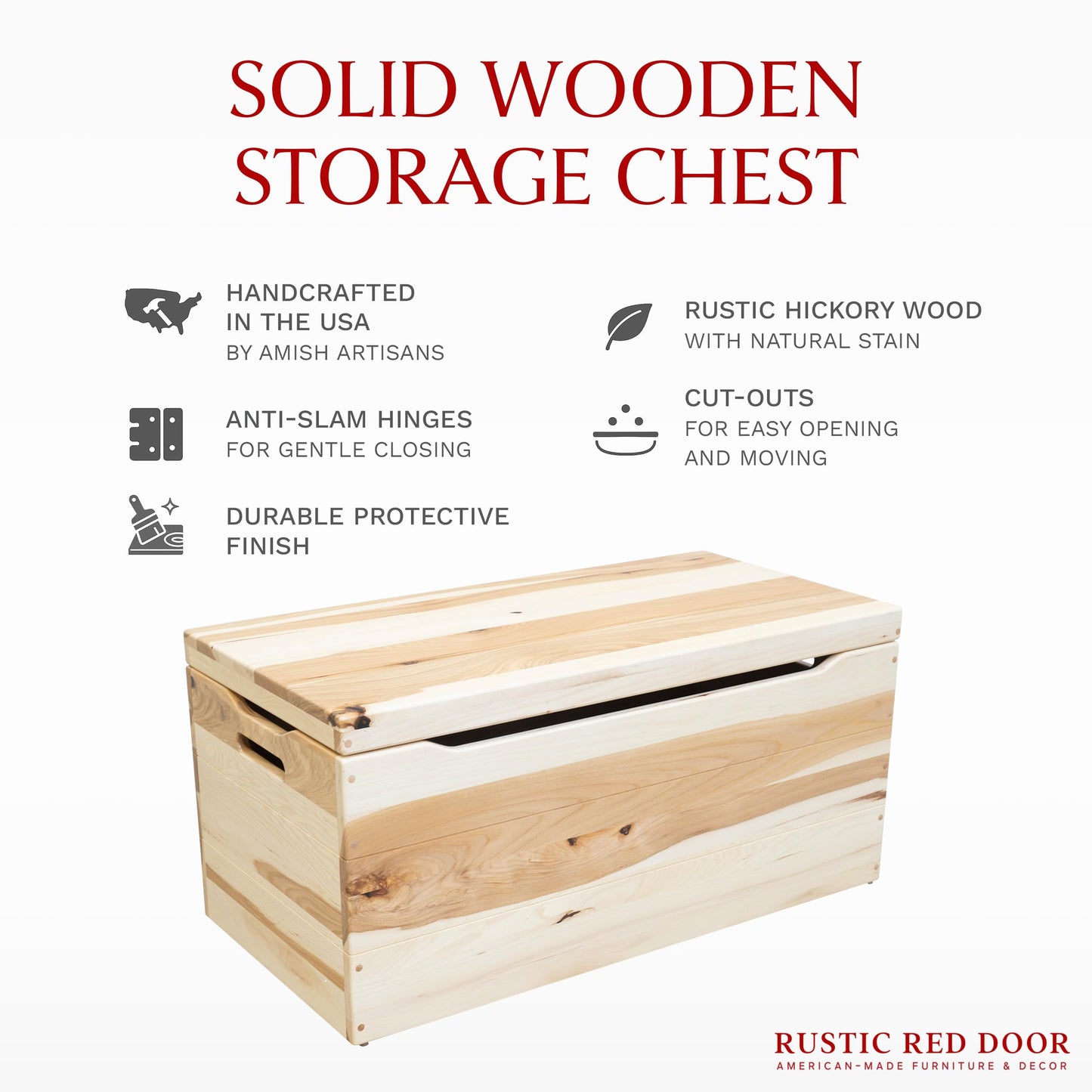 Wooden Storage Chest Trunk Box with Lid and Handles. Handmade, Rustic, Oak Wood, Cherry Stain, 30"