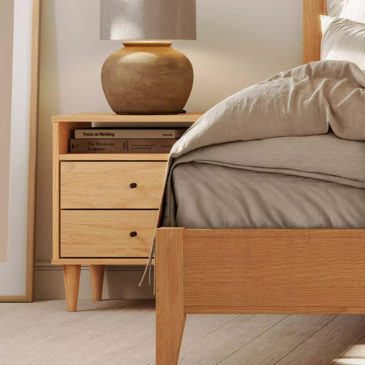Grain Wood Furniture Mid Century 2-Drawer Nightstand, Solid Wood with a Brushed Walnut Finish