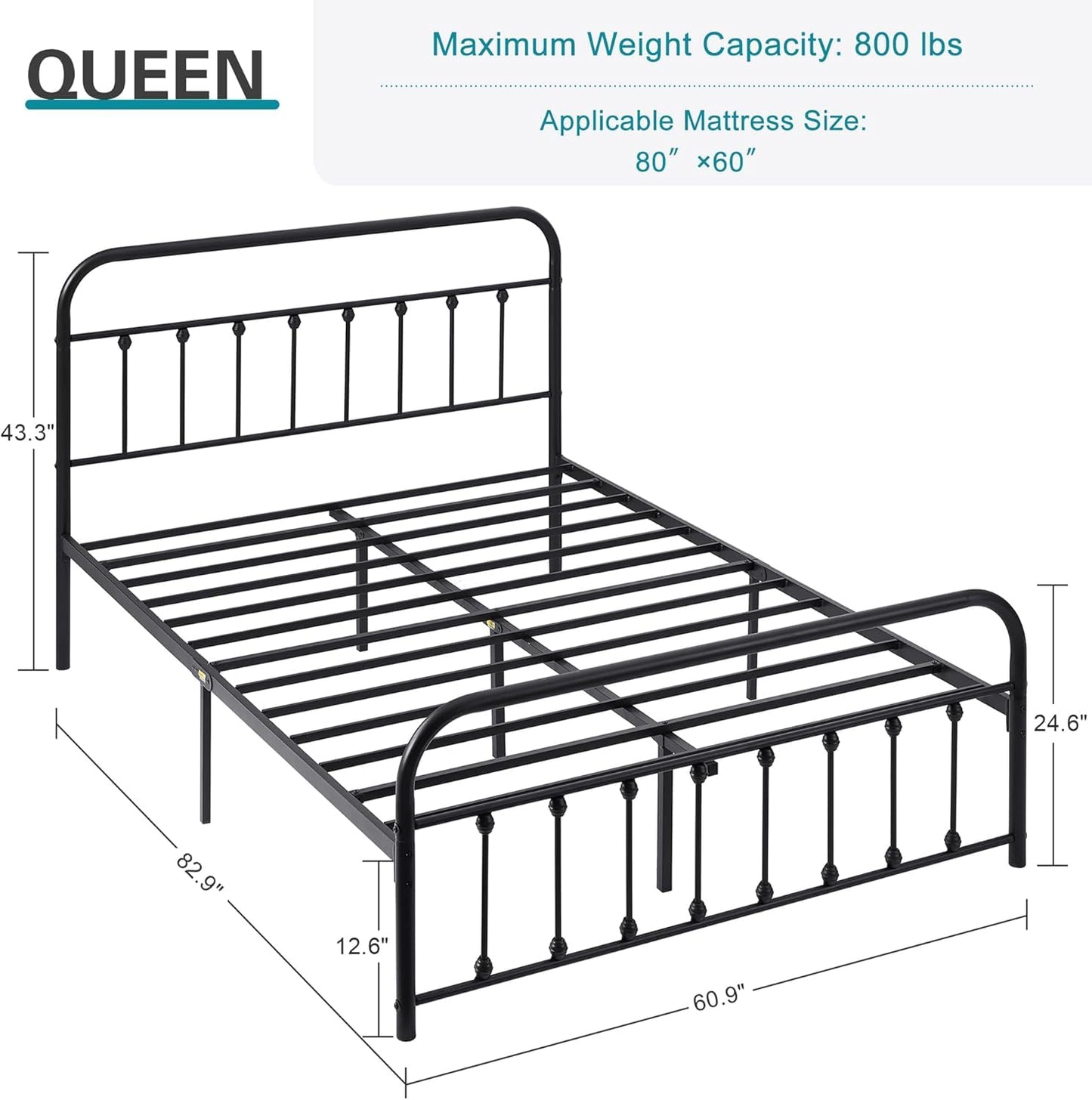VECELO King Size Victorian Style Metal Bed Frame with Headboard/Mattress Foundation/No Box Spring Needed/Under Bed Storage and Strong Slat Support Purple Bronze