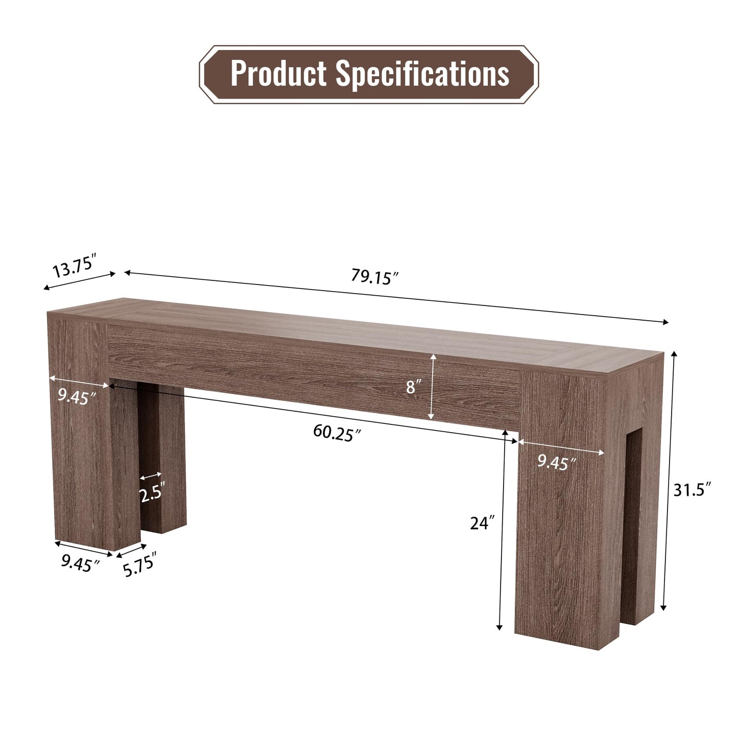 Epecoya Extra Long Sofa Console Table for Entryway Living Room, 79-Inch Farmhouse Wood Behind Couch Table, Rectangular Accent Console with Wooden Double Base for Hallway Foyer Entrance, Natural Oak