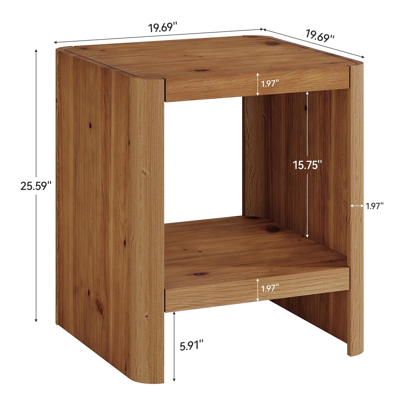 Solid Wood End Table, 2-Tier Small Side Table with Open Storage Shelf, Rustic Nightstand for Living Room, Bedroom, or Small Spaces, Easy Assembly (2, Natural Wood)