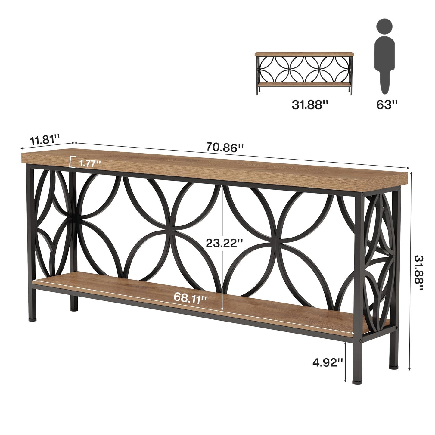 Tribesigns 70.9-Inch Narrow Sofa Table, Industrial Long Sofa Table Behind Couch, Entry Console Table with Storage for Entryway, Living Room, Foyer, Unique Design, Rustic Brown