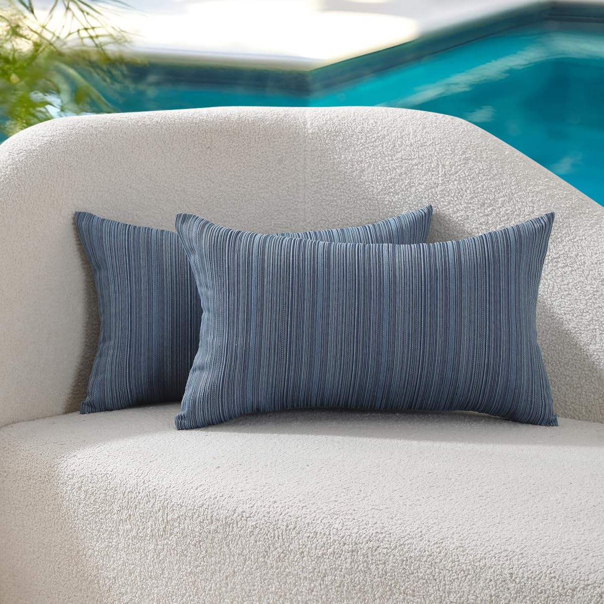 VAKADO Outdoor Waterproof Throw Pillow Covers 18x18 Set of 2 Decorative Outside Patio Furniture Cushion Cases Decor for Garden Bench Porch Couch Tent Chair Stripe Blue