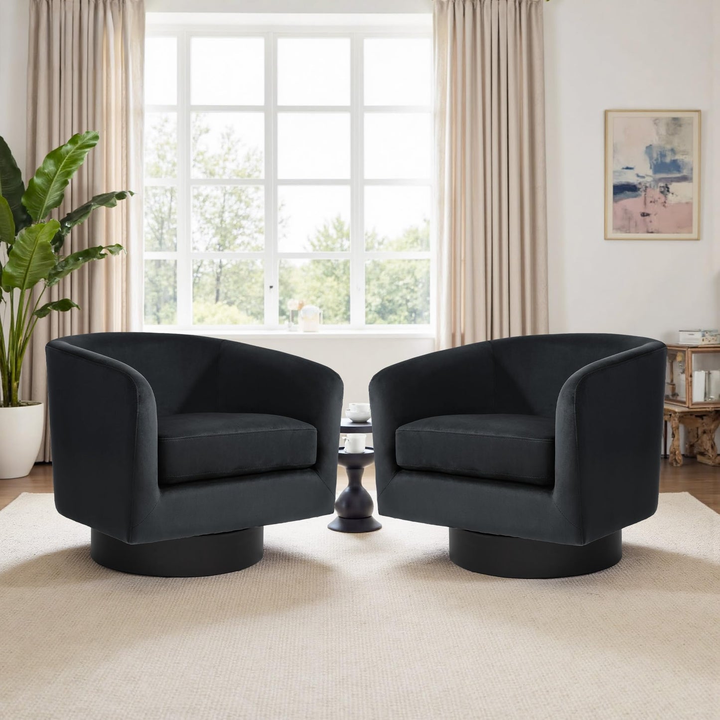 Swivel Barrel Accent Chairs Set of 2, Modern 360° Swivel Round Barrel Chair with Curve Back, Upholstered Velvet Fabric Armchair Single Sofa Club Chair for Living Room, Bedroom, Coffee