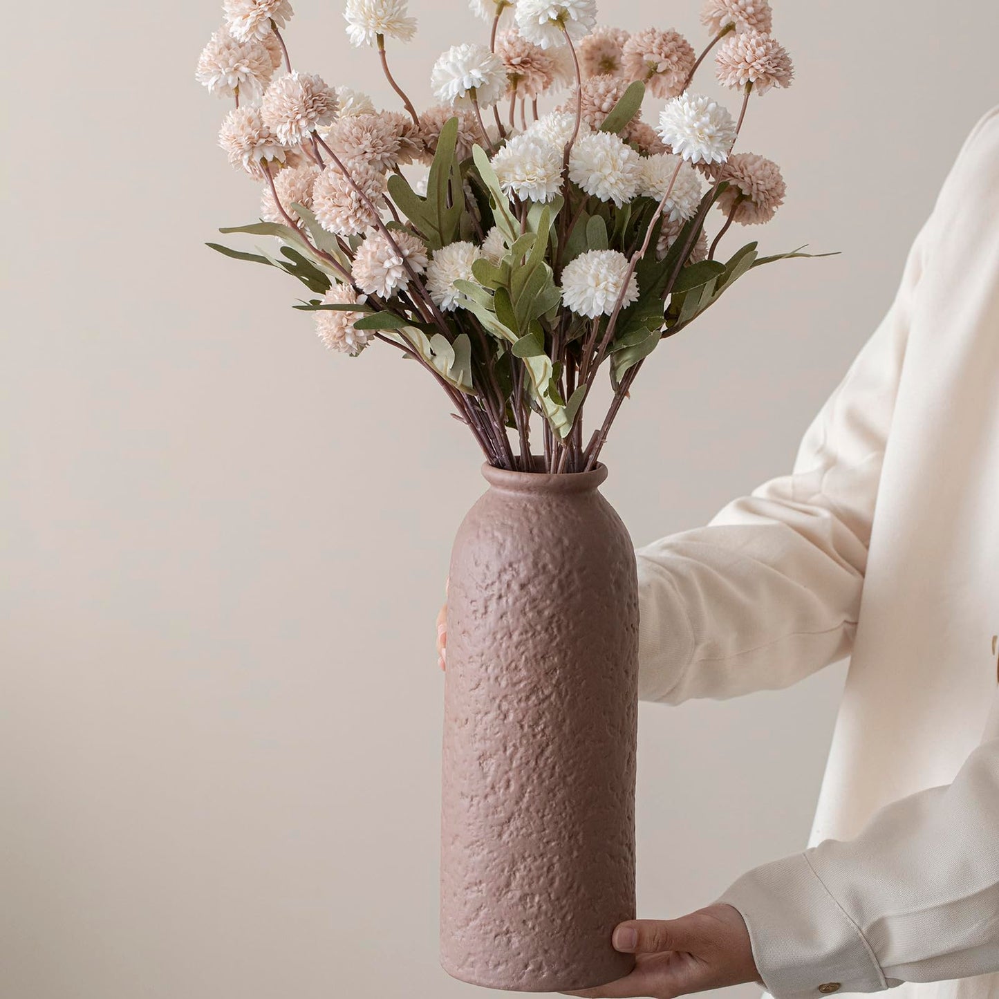 10.4 inches Tall Decorative Ceramic Vase Set, 3 Pieces, Nordic Modern Boho Style, White, Modern Farmhouse for Home Decor (Coffee Mix)