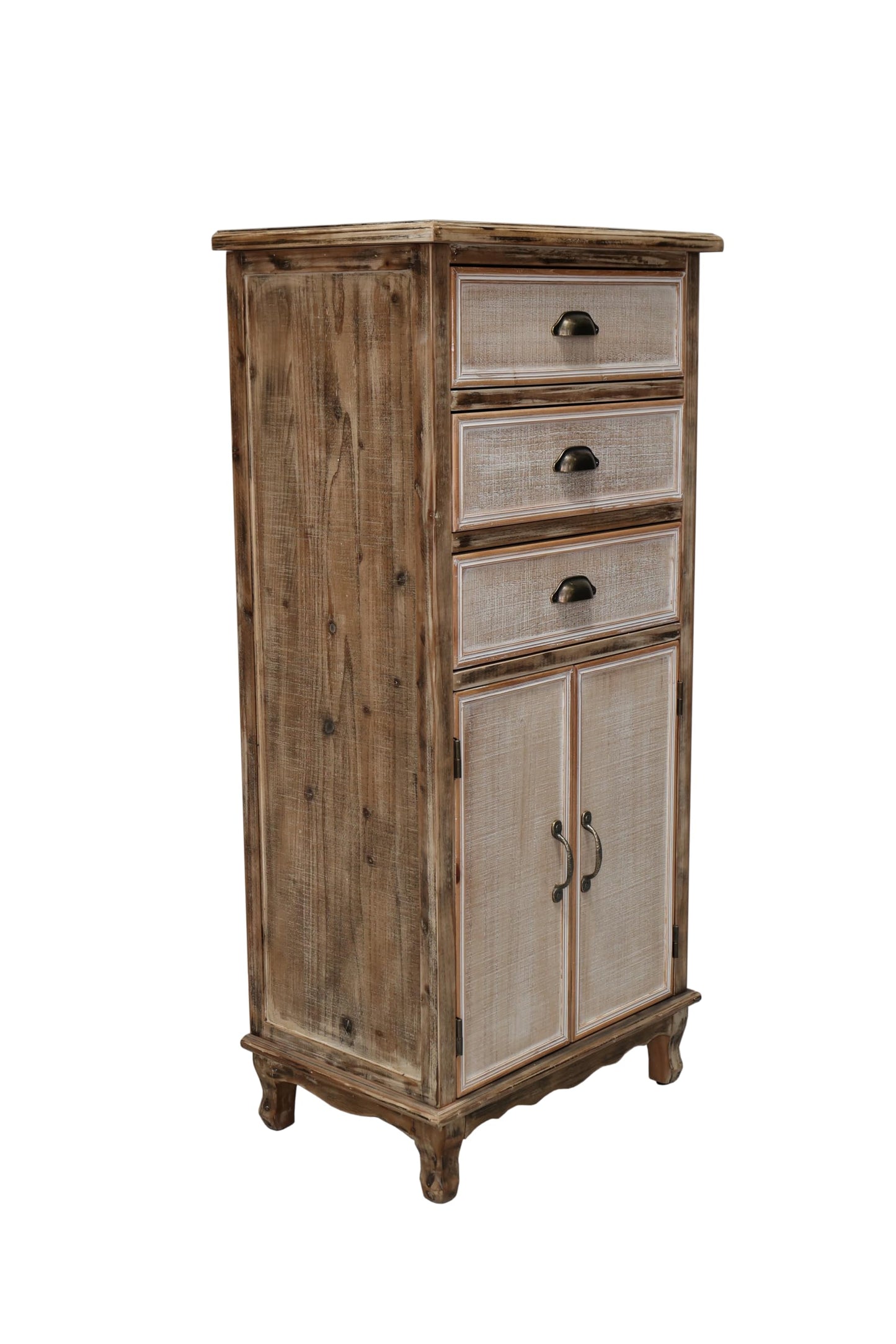 LKTART KTART 55'' Tall Kitchen Pantry Cupboard Storage Cabinet with Shelves & Drawer,French Country Accent Cabinet with Embossed Floral Metal Doors and Solid Wood Frame,Natural Wood