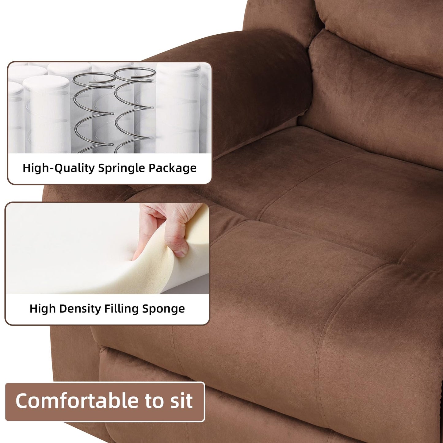 IOMOR Manual Recliner Chair with Overstuffed Arm and Extra-Padded Back, Breathable PU Leather Reclining Chair for Adults, Single Sofa for Living Room, Bedroom (Dark Brown)