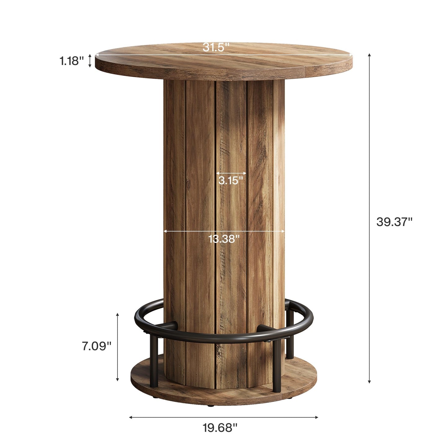 Tribesigns Round Bar Table, 39.4" H Wood Bistro Pub Table with Metal Ring Footrest for Dining Coffee Cocktail Living Room, Small Space, Black (Only Table)