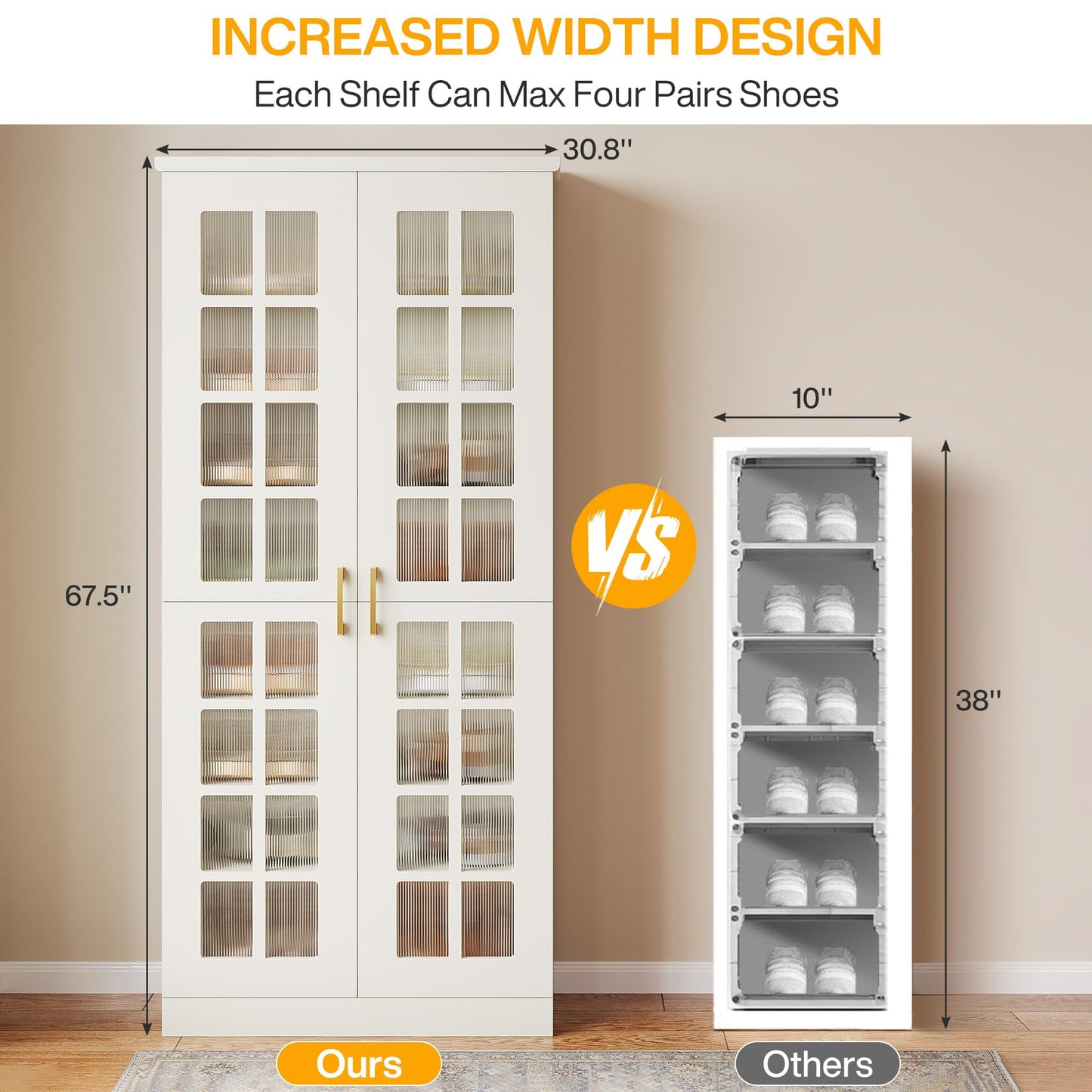 Tribesigns Tall Shoe Cabinet with Doors, 8-Tier Shoe Storage with Adjustable Shelves, Modern Shoe Organizer Shoe Rack Cabinet for Entryway, Hallway, Closet, Living Room, Rustic Brown