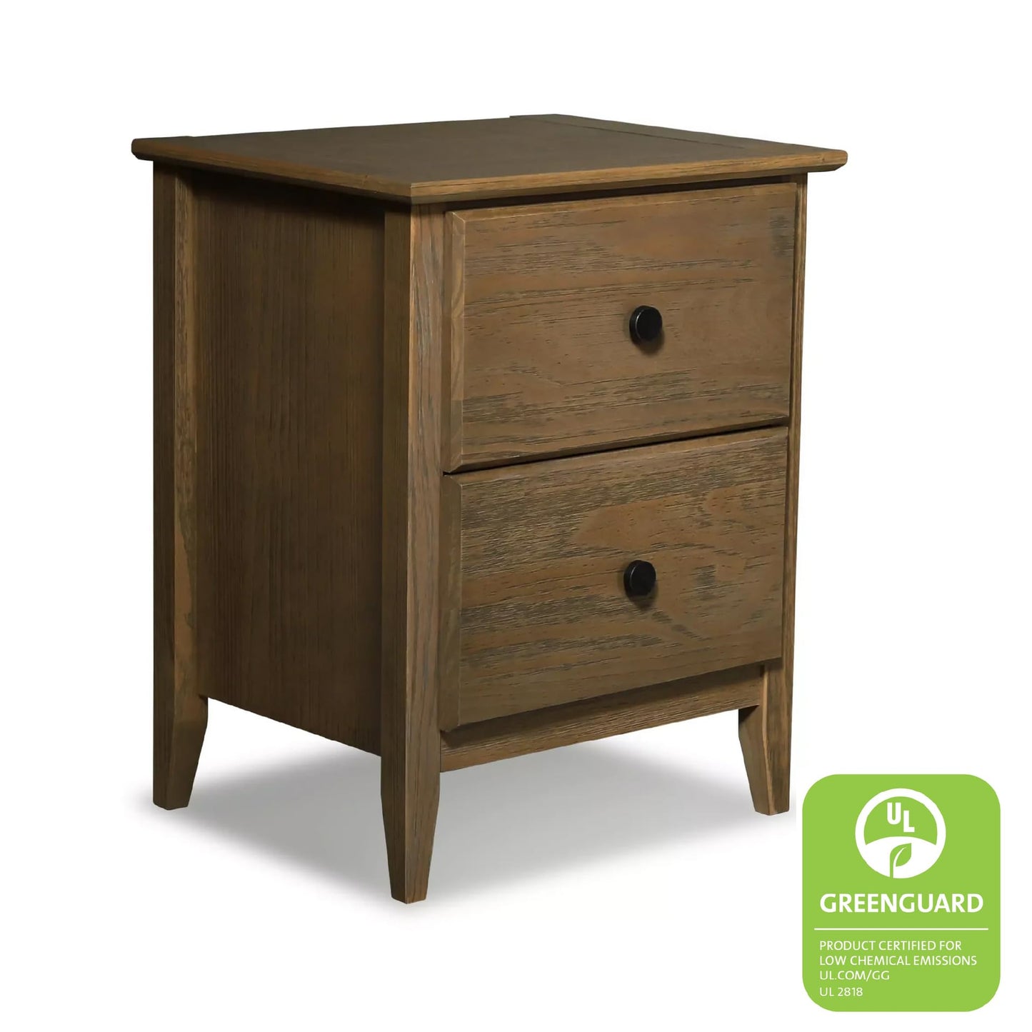 Grain Wood Furniture Greenport 2-Drawer Bedroom Nightstand, Solid Wood with Brushed Walnut Finish