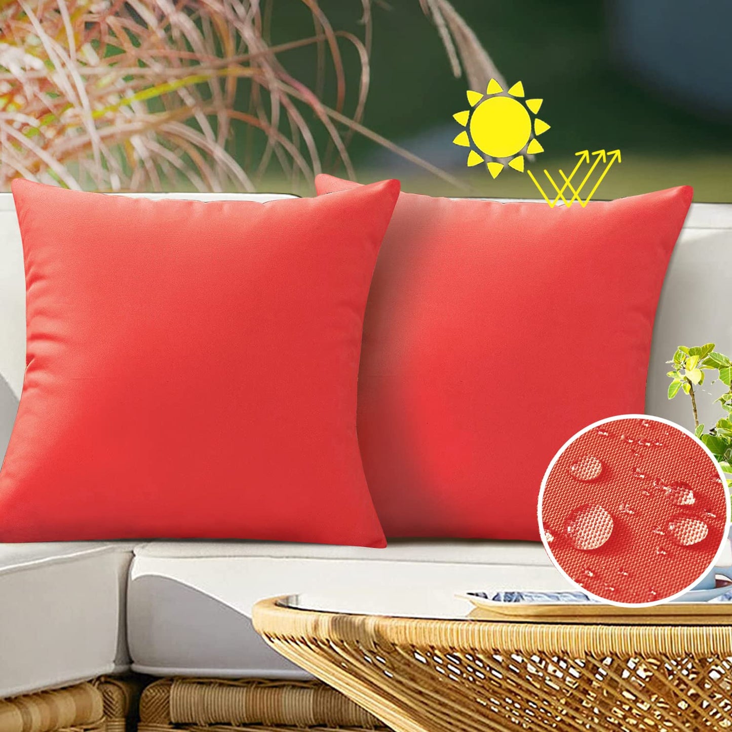 VAKADO Outdoor Waterproof Throw Pillow Covers 18X18 Set of 2 Decorative Green Patio Furniture Summer Cushion Cases Outside Decor for Couch Garden Bench Porch