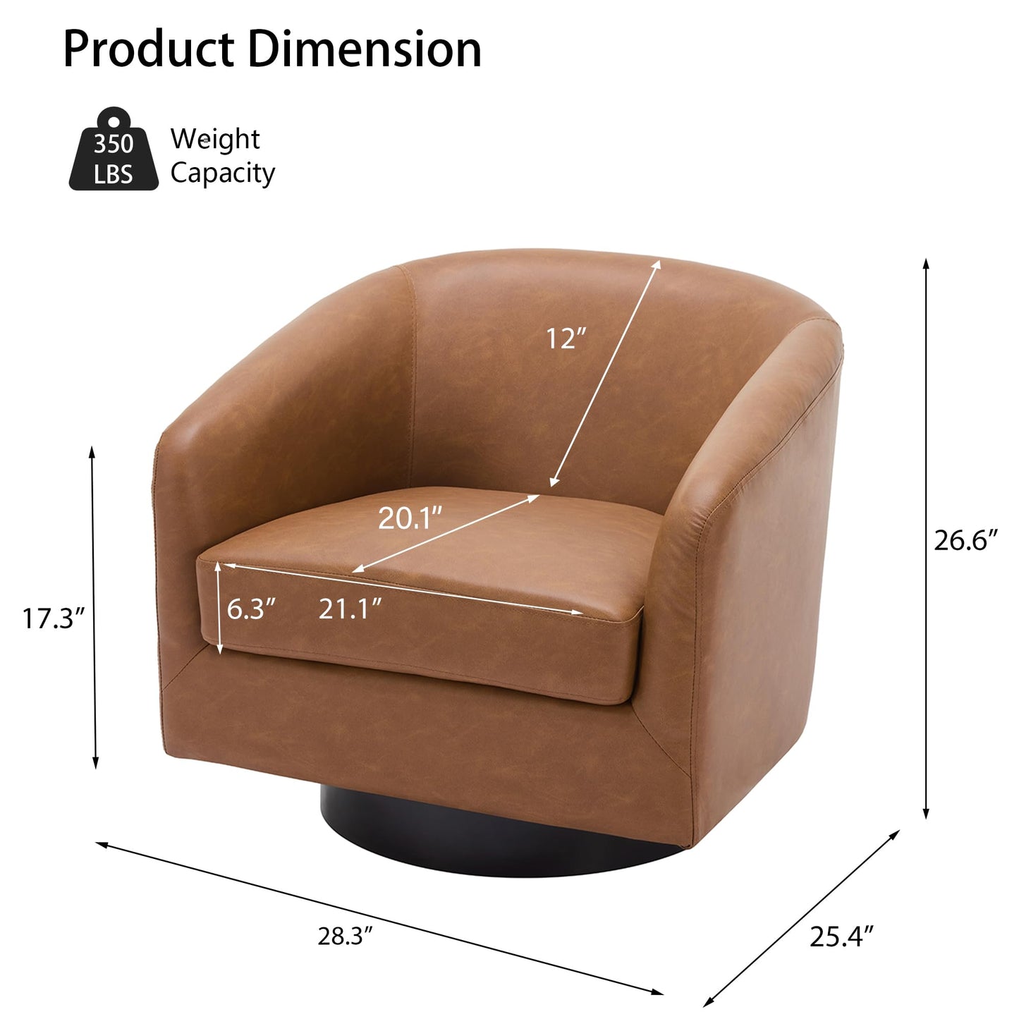 Swivel Barrel Chairs Set of 2, 31" W Modern Faux Leather Round Swivel Accent Chair for Living Room, 360° Rotation Upholstered Armchair Club Chair for Bedroom, Reading Room, Office (Brown)