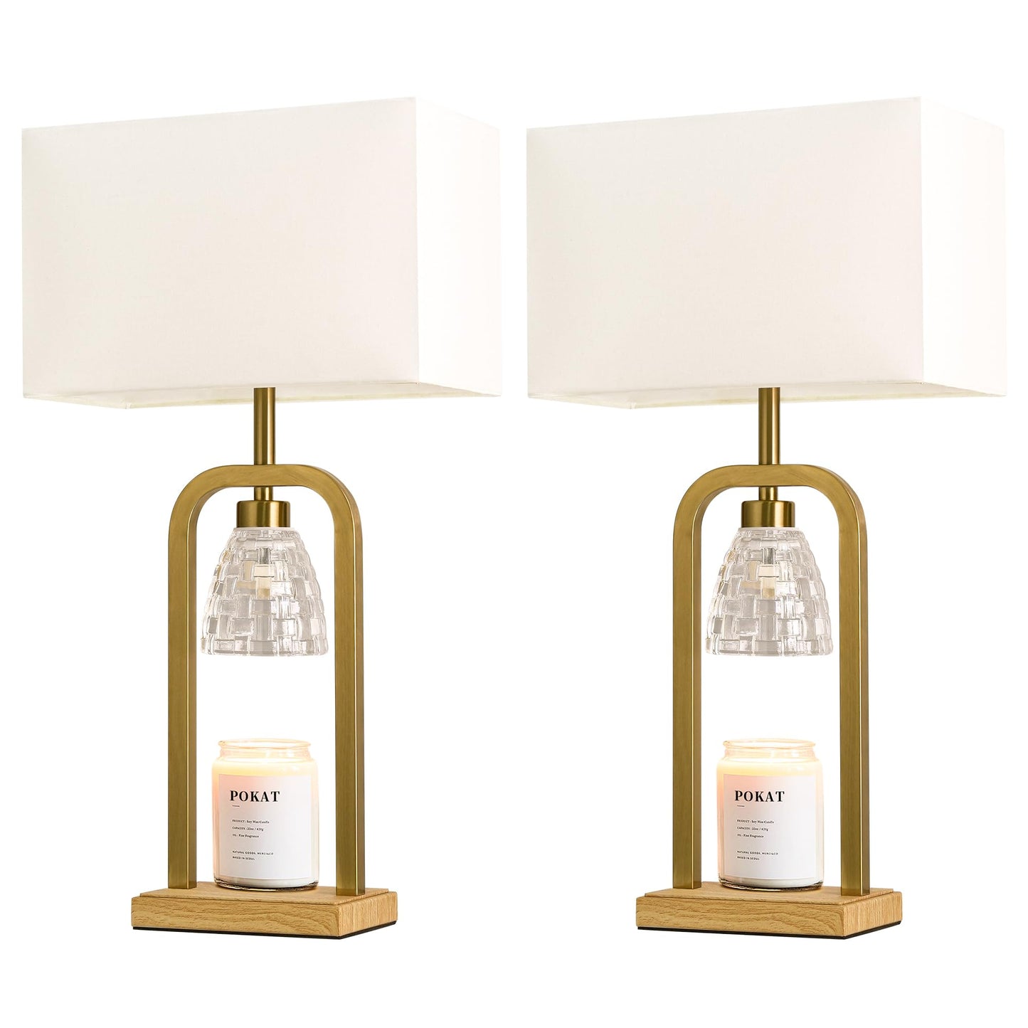 PoKat Gold Table Lamp Candle Warmer, Candle Warmer Lamp with Timer Dimmer, Wax Light Warming Table Lamp for Jar Candles, Modern Bedside Lamp for House Warming Home Decor Living Room, Bulb Included