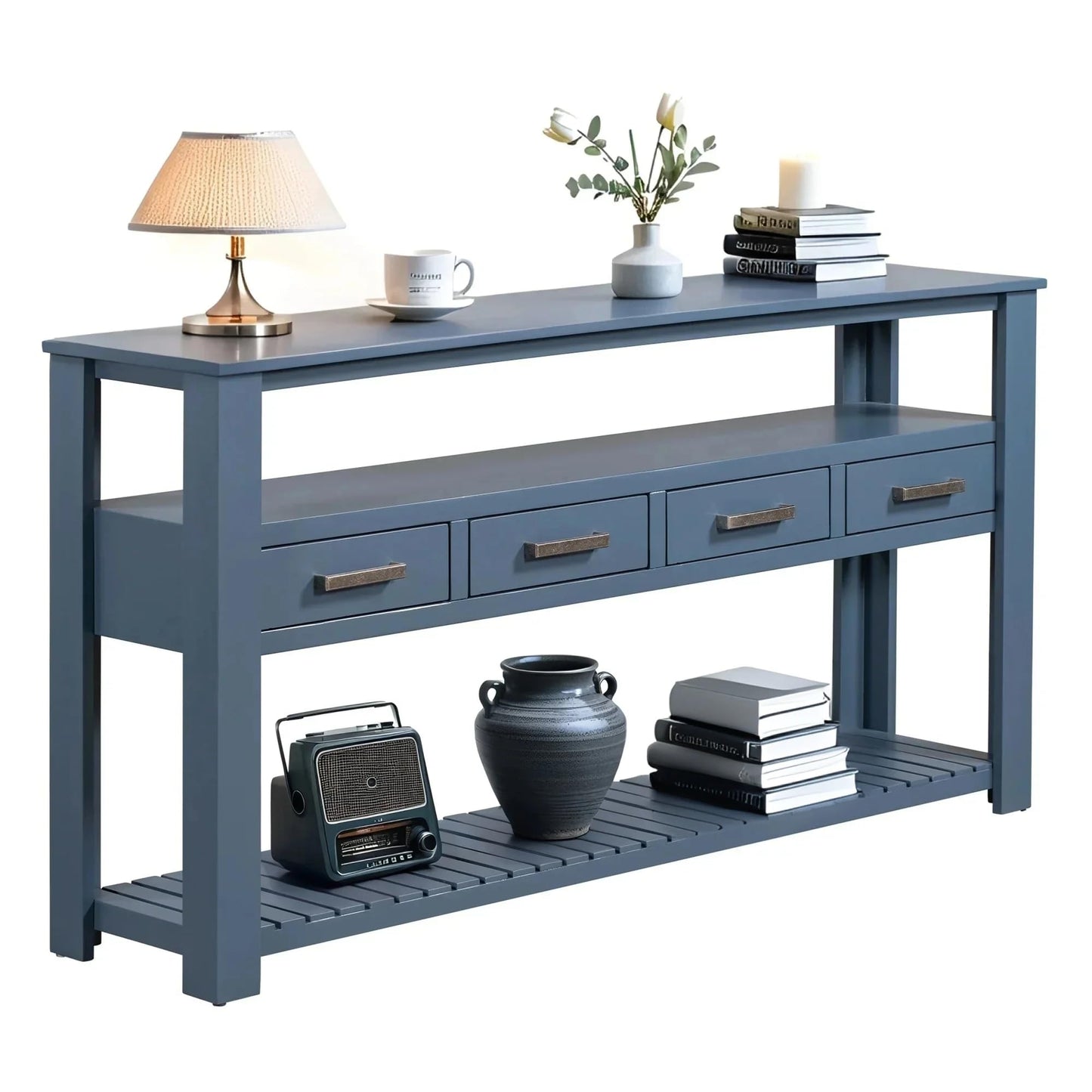 LKTART 63" Solid Wood Console Table Sofa Table with Storage Drawers and Bottom Shelf,Farmhouse Entryway Table for Hallway Foyer,Living Room,Easy Assembled (63" Espresso)