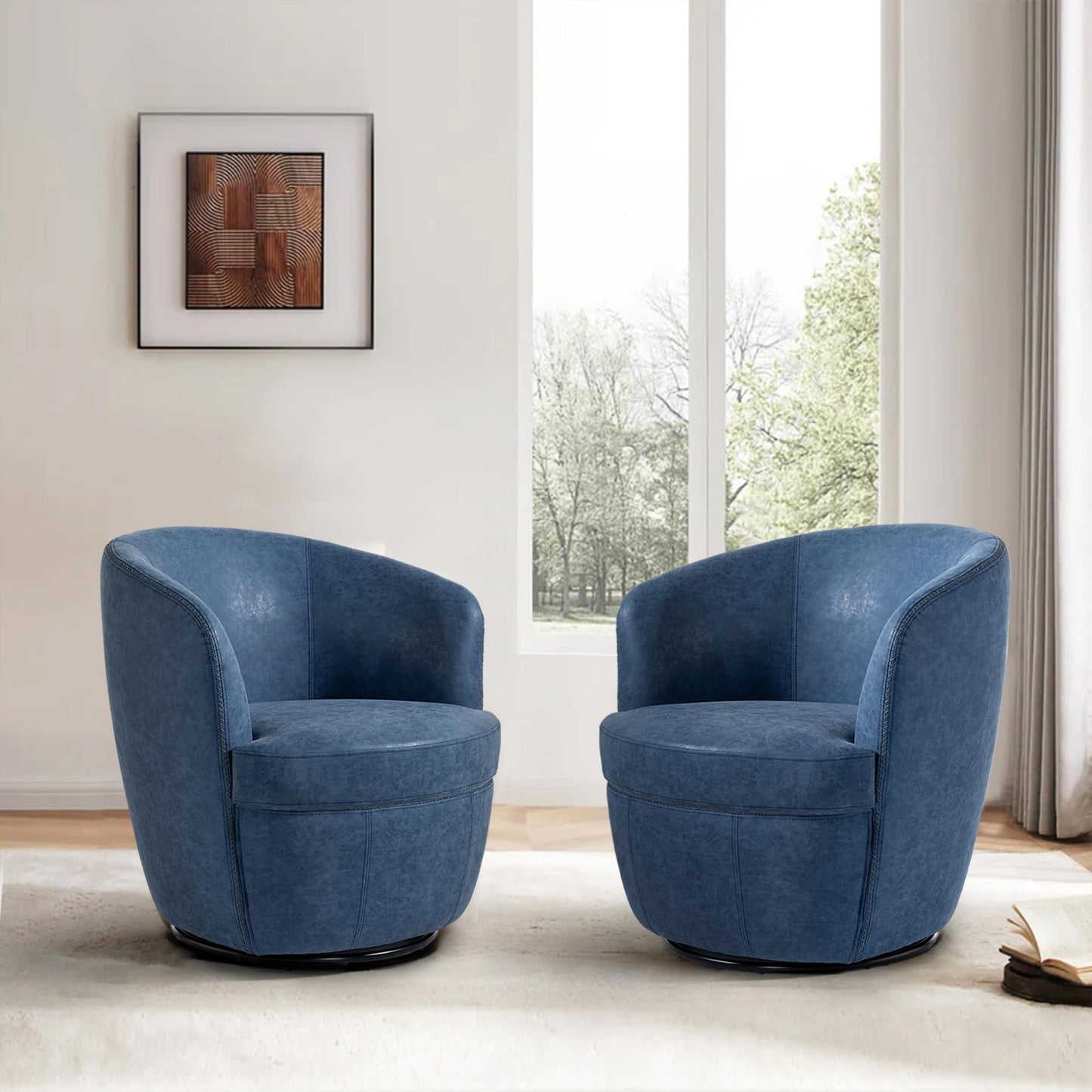 360° Swivel Barrel Accent Chair, Faux Leather Round Swivel Chair for Living Room, Comfy Upholstered Armchair Single Sofa Club Chair for Bedroom Reading Room, No Assembly Required - Light Brown