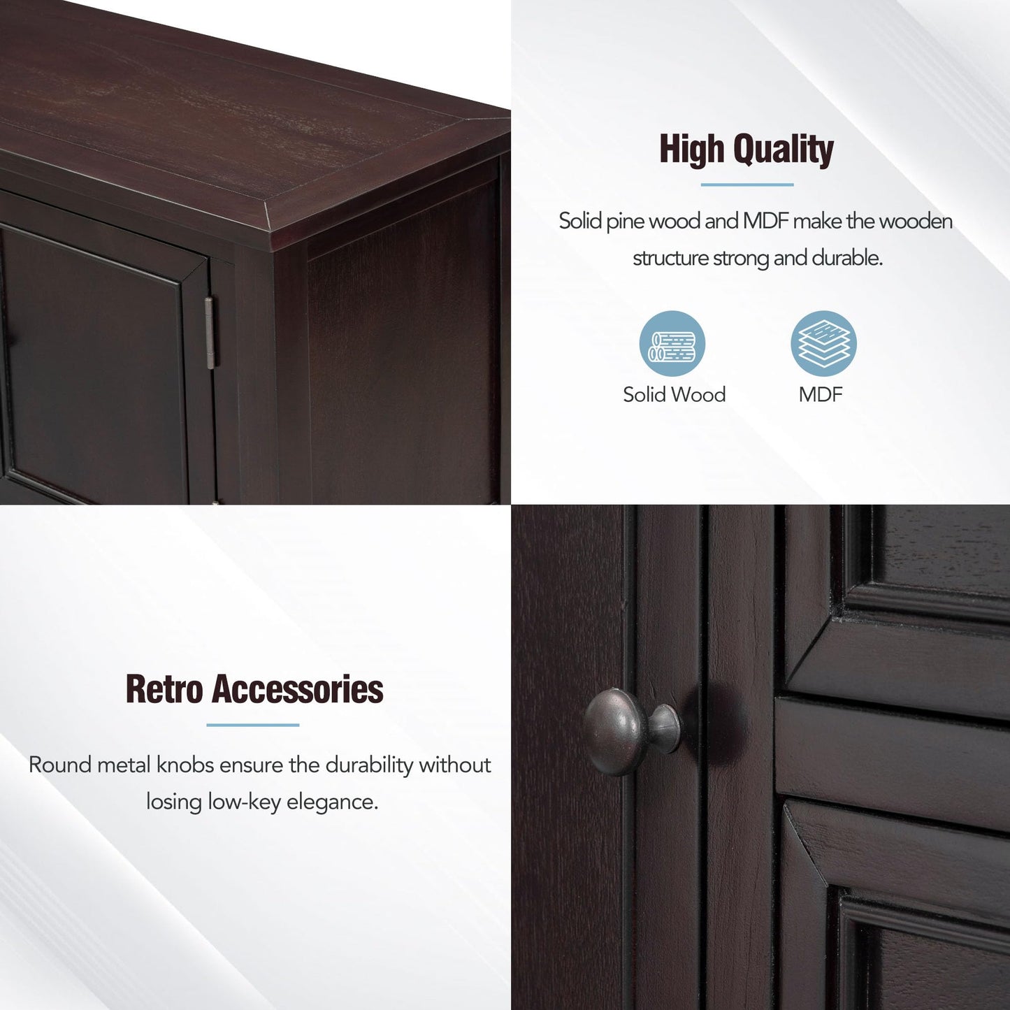 LKTART Farmhouse Sideboard Buffet Cabinet,Solid Wood Sideboard with Storage Drawers and Bottom Shelf,Coffee Bar for Entryway Hallway Foyer,Easy Assembled (46.5" Brown