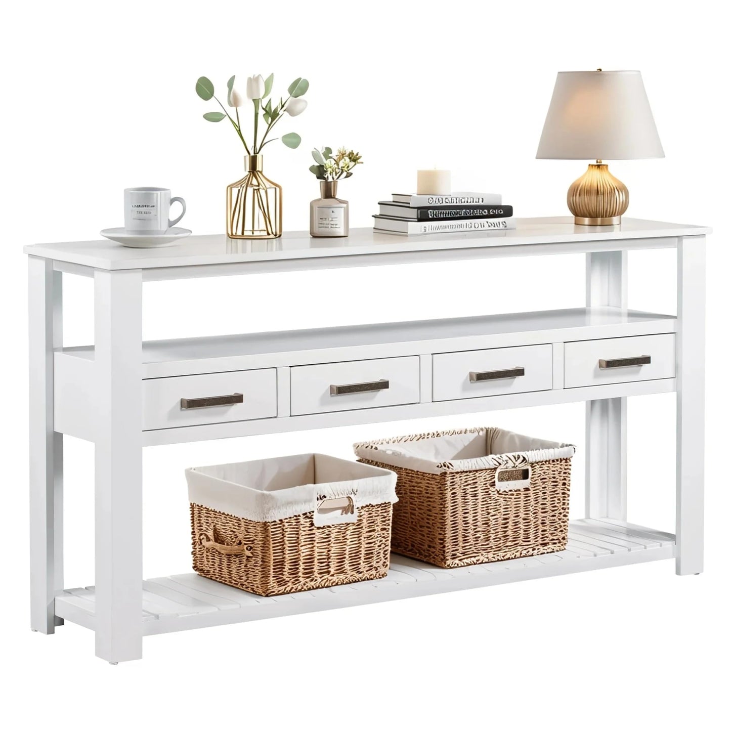 LKTART 63" Solid Wood Console Table Sofa Table with Storage Drawers and Bottom Shelf,Farmhouse Entryway Table for Hallway Foyer,Living Room,Easy Assembled (63" Espresso)
