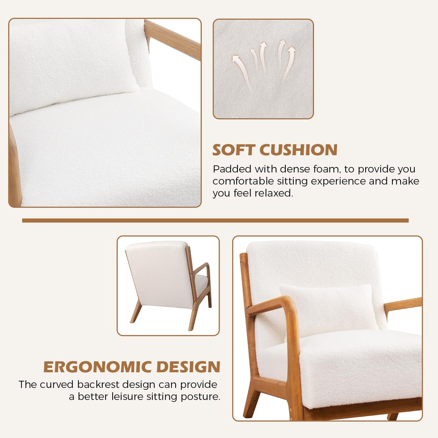 IOMOR Accent Chair Mid Century Modern Chair Linen Fabric Living Room Chairs with Solid Wood Frame Comfy Upholstered and Lumbar Pillow Reading Side Chair Easy Assembly for Bedroom Room (1, Linen Green)